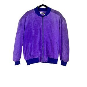 Retro Leather Bomber Jacket Purple L Quilted Colorful Preppy Neutral 80s Western